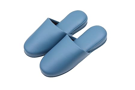[TOKYO SLIPPER] 抗菌レザー調 ビニールスリッパ 吊り込み【5足セット】【厚底 抗菌加工済み 水拭き可 】 前閉じ スリッパ 滑り止め付き 男女兼用 ゲストスリッパ 業務用 来客用 (M, ライトブルー, medium)