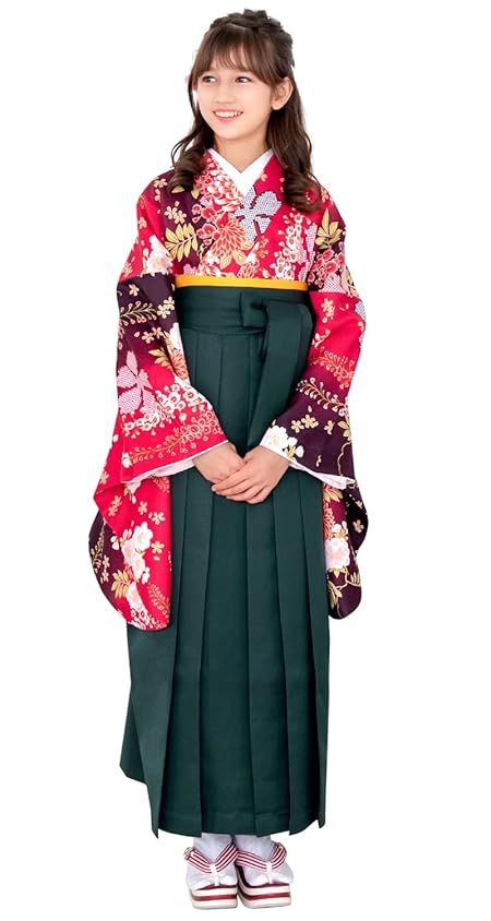 [KYOETSU] [キョウエツ] 袴 セット 卒業式 小学生 女の子 卒業式袴 小学生袴 袴セット はかまセット 華やかジュニア (袴 紐下84, 2.漆紅の幻想)