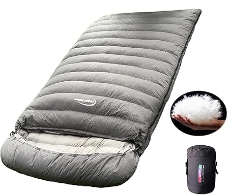 Fengzel Outdoor 二人用寝袋 封筒型 220*130cm ダウン率93% 1000-4000g高級羽毛充填 足が出せる 全開可能 最低使用温度-40℃ 3シーズン対応 キャンプ カップル 親子用 極限耐寒 シュラフ (2000gダウン詰め（冬用）,グレー)