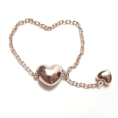 [T-jms] K18 指輪 18金 ピンクゴールド PG ハート チェーンリング サイズ調節自在 サイズフリー (ピンクゴールド)