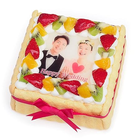 CAKE EXPRESS 写真ケーキ スクエア型ビスキュイ付フルーツ生クリーム 5号