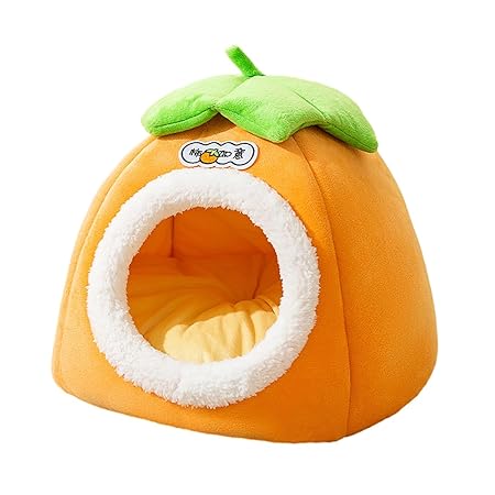 Muadress（ムアドレス） 猫 ベッド 猫ベッド トンネル 猫トンネル 多頭飼い ペットベッド クッション ソフトマット 綿 柿型ペットベッド 柿 型 ペットハウス 猫ハウス 猫 犬 犬猫兼用 滑り止め かわいい 冬 年中使える 柔らかい ふわふわ 丈夫 水洗い可能 (オレンジ, 猫1匹)