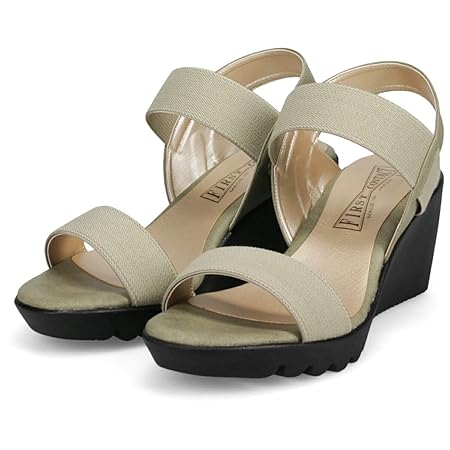 [アーチコンタクト] 日本製 ウェッジソール サンダル 7.5cmヒール ゴムストラップ エラスティックバンド 92308 カームグリーン L