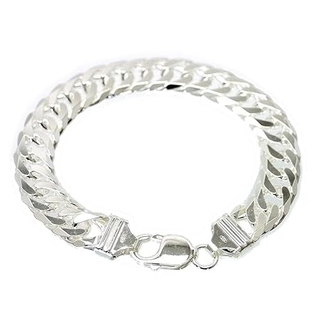 [シルバーワン] イタリア製 シルバー925 ダブル 喜平 ブレスレット メンズ c5 [銀色 6面カット 幅11mm 厚3.5mm 長20cm]