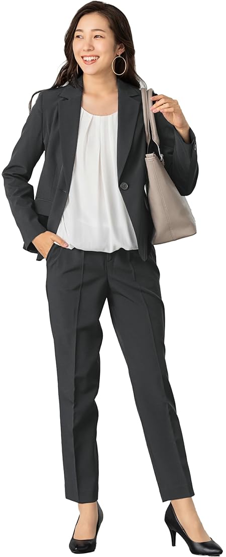 [アッドルージュ] スーツ レディース 洗える テーラードジャケット テーパードパンツ 2点セット ウエストゴム ストレッチ 【j5012】 7号 グレー
