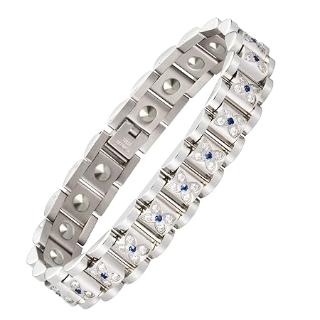 [HyyMe] 静電気除去 ブレスレット ゲルマニウム ブレスレット (純度 99.999% のゲルマニウム粒子)、長さ調節可能、ステンレス スチール、四つ葉のクローバーのデザインで、誕生日や記念日 プレゼント クリスマスプレゼント(メンズ-シルバー)