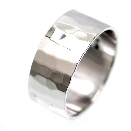 [シルバーワン] シルバー925 タタキ 平打ちリング メンズ ko カットStyle [縦幅10mm 19号]