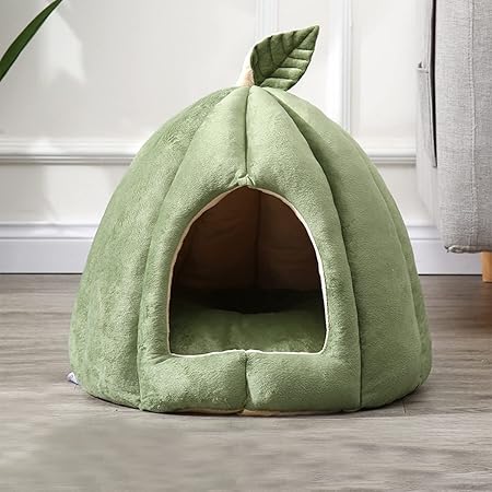 猫ハウス 冬用 ドーム型 猫 ベッド ペットクッション 冬 暖かい 滑り止め ふわふわ ペットマット 丸洗い (Material : B-green, Style : M)