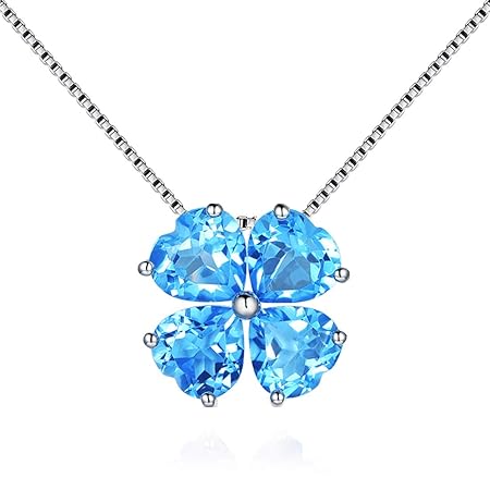 [JIANGXIN] 幸運四つ葉のクローバー女性 ハート ネックレス 5.04ct 12月 誕生石 天然石スイスブルー トパーズ K18金コーティング シルバー925 ネックレス ペンダント 40+5cm チェーン誕生日上品 ギフト