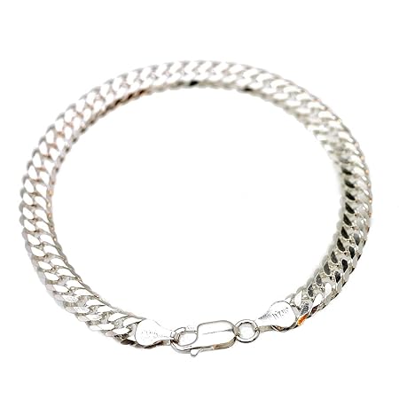 [シルバーワン] イタリア製 シルバー925 ダブル 喜平 ブレスレット メンズ ra [銀色 6面カット 幅6mm 厚2mm][長20cm] クリップ式