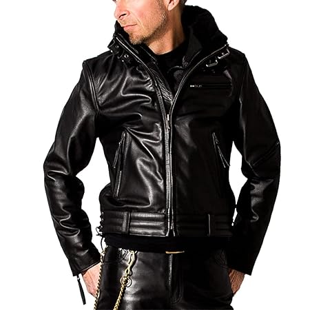 [Liugoo Leathers] [リューグーレザーズ] 本革 高機能防寒仕様襟ボアハイネックシングルライダースジャケット メンズ SRYCW01C LLサイズ ブラック