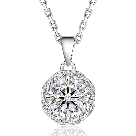 [KRKC] ネックレス レディース モアッサナイト 一粒ダイヤ シルバー925 モアサナイト ペンダントネックレス 金属アレルギー対応 ホワイトゴールメッキ 長さ調節 ギフトボックス付き 女性 プレゼント 誕生日 ギフト（1.0カラット）