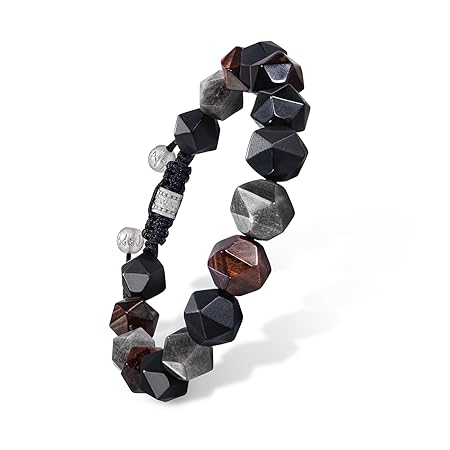 [AWNL] 編み込み ビーズブレスレットシルバーオブシディアン ブラックオニキス レッドタイガーアイ天然石ブレスレットメンズギフト17.5cm-19cm