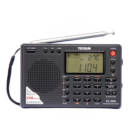 XHDATA® TECSUN PL-380（日本語版取扱説明書） ラジオデジタル PLL ポータブルラジオFM ステレオ/LW/SW/MW DSPレシーバー PL380 black (ブラック)
