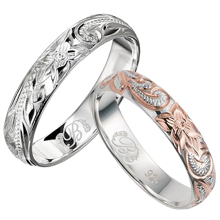 BYTHESEA ハワイアンジュエリー ペアリング 刻印無料 シルバー925 指輪 2個セット 【シルバー：20号】【ピンク：11号】 SR102-SR103P カップル
