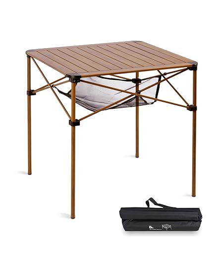 【iClimb (アィクライム)】 アウトドアテーブル/机 キャンプテーブル/机 ★安定 アルミ製 ロールテーブル 折りたたみ コンパクト 軽量 耐荷重80kg 耐熱 防酸化処理 つや消し 収納袋付き [サイズ S/M/L] (L-70X70X68)