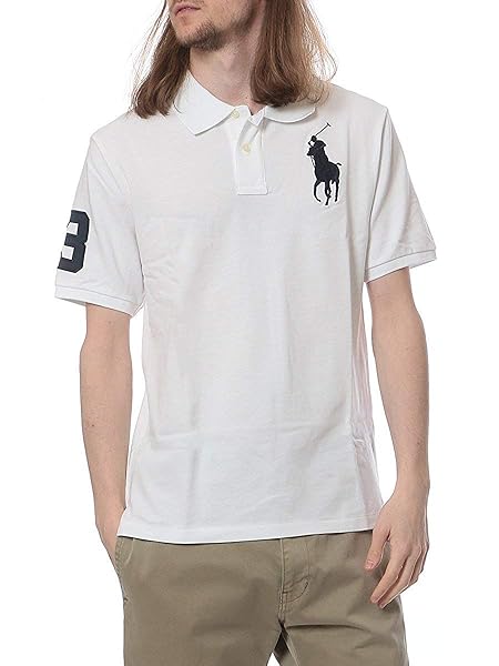 [ポロラルフローレン] 綿100％ ビッグロゴ刺繍 半袖 ポロシャツ ホワイト/L
