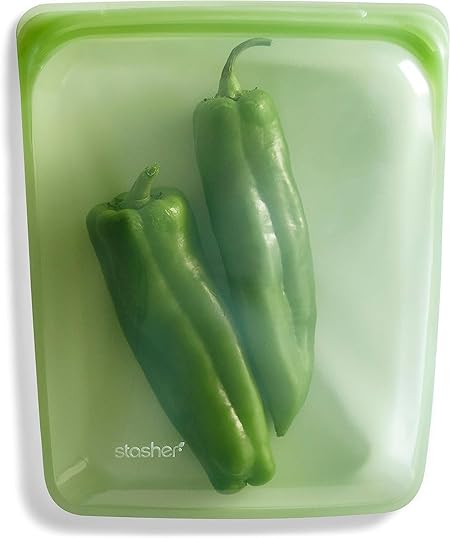 Stasher プラチナシリコン食品グレード 再利用可能ストレージバッグ グリーンレインボー (1/2ガロン) | 使い捨てプラスチック | 料理 保存 真空 凍結 | 漏れ防止 食洗機対応 環境に優しい