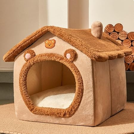 [JUI3N] ペットベッド あったか わんにゃん ハウス 犬 猫 ペット ベッド S ドーム ブラウン 冬 通年 暖かい 洗える おしゃれ かわいい ハウス 小型犬 ふかふか ドーム型ベッド クッション 保温防寒 寒さ対策 キャットハウス 猫用ベッド