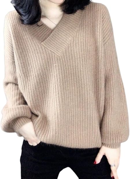 [ニーマンバイ] やわらか Vネック ニット セーター シンプル 無地 レディース 秋 冬 韓国 袖長 事務 普段着 部屋着 寝間着 寝巻き 着瘦せ パジャマ ルームウェア ナイトウェア チュニック カットソー トップス シャツ ラインニット リブ シフォン リラックス ルーム ビジネス オフィス スクール レトロ ざっくり ふわふわ ゆったり もこもこ モコモコ ベージュ 2A-N27-BEM