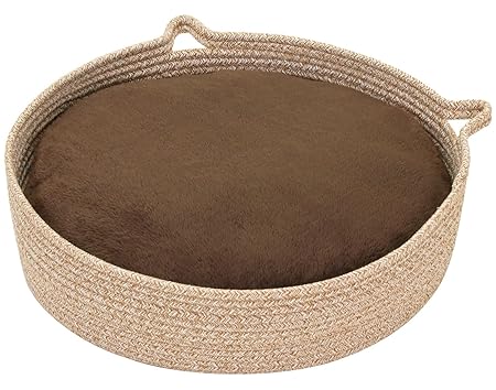PetStyle 猫ベッド 爪とぎ 暖か ふわふわ 冬 ペットベッド 犬 猫 ベッド クッション マット 洗える 2way 円形 かわいい 丸型 フレーム ちぐら Mサイズ (秋冬/ブラウン)
