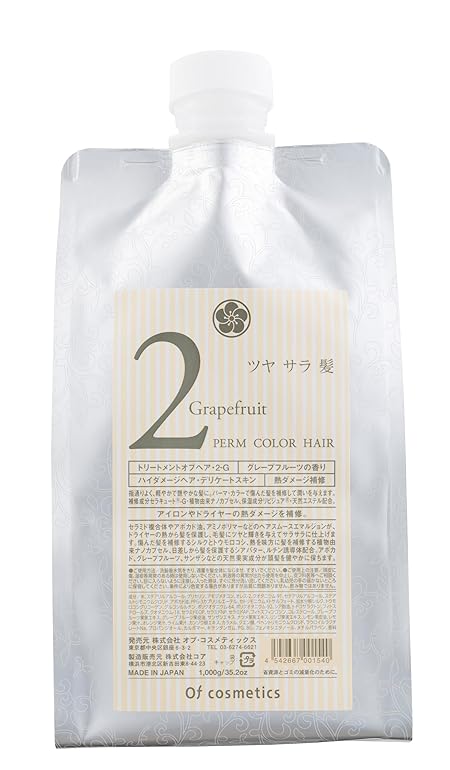 【髪にツヤ 高保湿】トリートメントオブヘア・2-G エコサイズ 1,000g グレープフルーツの香り Ofcosmetics(オブ・コスメティックス) 静電気を抑える