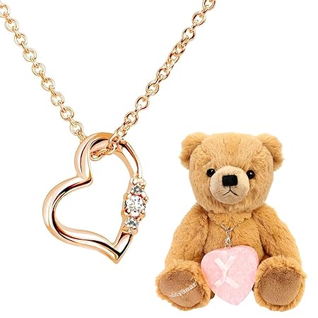 [シアーズ] 天然ダイヤ ラブ ハート ネックレス レディース ピンクカラー ダイヤモンド (4月) テディベア ブラウン 1491p-tdt-01-b4