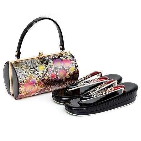 [KYOETSU] [キョウエツ] 草履バッグセット 成人式 振袖用 2段草履 日本製生地 2点セット(草履、バッグ) Bタイプ レディース (F, 33)