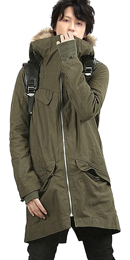 [Aletta domani] モッズコート メンズ 裏ボア ファー付き コート ロングコート ミリタリー ブラック グリーン カーキ 黒 緑 GREEN（緑） Lサイズ