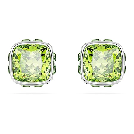 【公式】【スワロフスキー】Birthstone スタッドピアス, スクエア・カット, 8月, グリーン, ロジウム・プレーティング [正規輸入品]