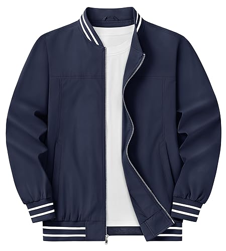 [KEFITEVD] スイングトップ メンズ 防風 秋物 アウター ゴルフ ジャケット カジュアル ジャンパー 無地 スタジャン 撥水 ブルゾン ビジネス 冬服 ネイビー L