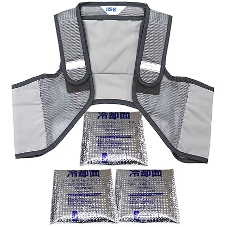 熱中症対策グッズ 冷却ベスト アイスハーネス 男女兼用 保冷剤3個付き グレー×グレー Sサイズ