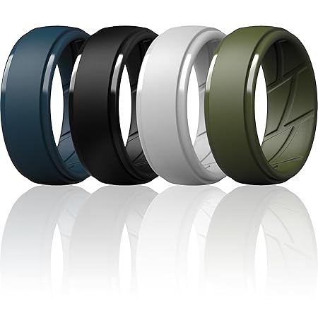 ThunderFit メンズ シリコンリング 幅10mm 厚さ2.5mm ラバーバンド、通気性、バラエティ マルチパック 1-7, 6.5 - 7 (17.35mm), シリコーン, 宝石なし