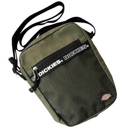 [Dickies] LOGOTAPE スクエア ショルダーバッグ dwearsステッカー入り サコッシュ ポーチ パスポート バッグ ロゴテープ ミニ ショルダー (Free Size, カーキ)