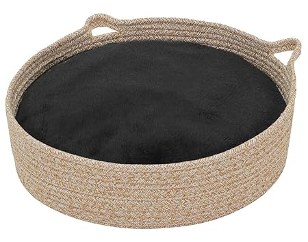 PetStyle 猫ベッド 爪とぎ 暖か ふわふわ 冬 ペットベッド 犬 猫 ベッド クッション マット 洗える 2way 円形 かわいい 丸型 フレーム ちぐら Sサイズ (秋冬/ブラック)