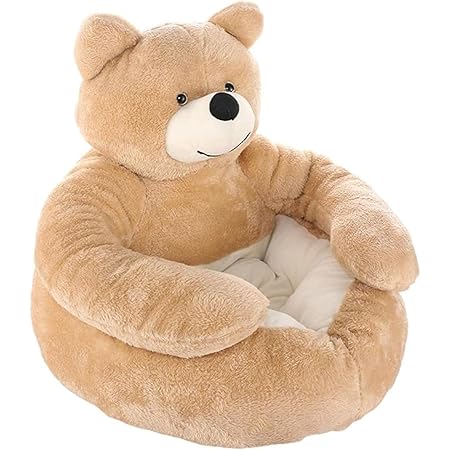 Oanawy ペットベッド かわいいクマぬいぐるみ 犬用ベッド 猫用ベッド 冬の保温 かわいいクマぬいぐるみ 猫用寝床 取り外し可能 洗濯可能 子犬用ペットクッション ソファ (S,カーキ)