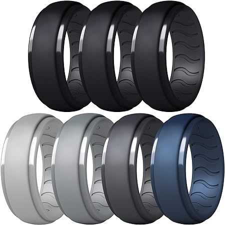 [Dookeh] シリコンリング メンズ 結婚指輪 - 8-Black, LGray, Gray, DGray, Blue, サイズ10