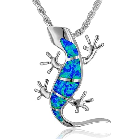 [レイラニ] ハワイアンジュエリー ブルーオパール ゲッコー(ヤモリ) ペンダント ネックレス メンズ シルバー925（ロープチェーン45cm付）