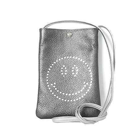 [サロンドアルファード] スマホポーチ スマホショルダー レディース 【 選べるカラー 可愛い 本革 】 スマホポシェット 女性用 斜めがけ 肩掛け バッグ レザー 革 携帯ポーチ 縦型 ミニ ショルダーバッグ 軽量 人気 ブランド おしゃれ スマイル ニコちゃん おしゃれ プレゼント ギフト 母の日 ホワイトデー 黒 グレー (ガンメタリック)