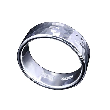 [龍頭] シルバー 950 丸 鎚目 リング 幅 8mm メンズ 指輪 シンプル 23号