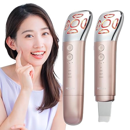 MCAura【国内正規品】美顔器 1台4モード12役 EMS ウォーターピーリング 3色LED搭載 多機能美顔器 光エステ 微電流 超音波振動 毛穴洗浄 肌引き締め 美容器 フェイスケア ボディケア リフトケア スキンケア 肌 口元 目元ケア フェイスライン 超音波ピーリング マルチフェイシャルスパ 出張 旅行 自宅用 誕生日 母の日プレゼント ギフト【ピンクゴールド】