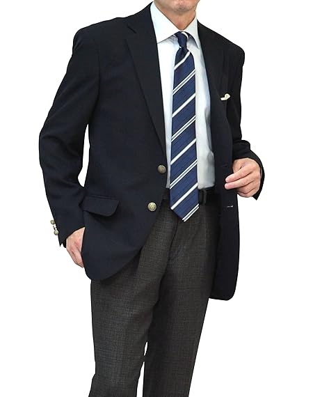 [スーツジャパン] 紺ブレザー メンズ 2つボタン オールシーズン シングル テーラード ジャケット レギュラーフィット大きいサイズ 【A】ネイビー・金メタルボタン ss-navyjkt-s-di-120701-22-BB5