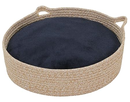 PetStyle 猫ベッド 爪とぎ 暖か ふわふわ 冬 ペットベッド 犬 猫 ベッド クッション マット 洗える 2way 円形 かわいい 丸型 フレーム ちぐら Sサイズ (秋冬/ネイビー)