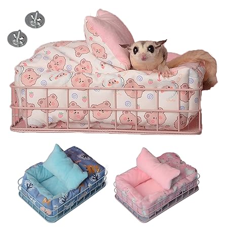 Puhang ハムスターハウス 小動物用ハウス ペットベッド ハンモック モモンガ 暖かい巣 寝袋 休憩所 小屋 保温 防寒 防風 寒さ対策 冬 ウサギ チンチラ ハリネズミ フェレット インコ 鳥 ソファ クッション 柔らかい あったか ヒーター穴 遊び場 隠れ家 かわいい ふわふわ モモンガ 洗える コットン (ピンククマ 1個)