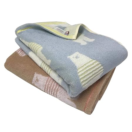 今治タオル バスタオル 2枚組 【ブランド認定】 60x120cm ブルー ブラウン ボーダーベアー柄 かわいい ふわふわ 吸水 速乾 (ブルー1枚ブラウン1枚)