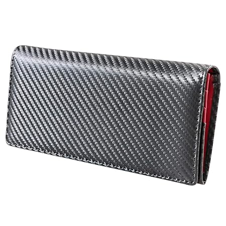 [マージ×ディアブロ] 長財布 メンズ カーボン レザー 薄マチ 二つ折り 財布 【MGD-1897】 (ブラック×レッド)