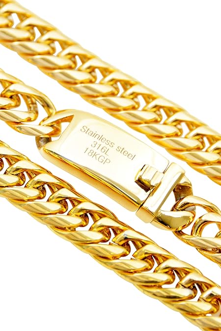 [RaHash] 喜平 ネックレス チェーン メンズ ステンレス 316Ｌ 18K コーティング [ ゴールド ダブル 幅12mm 長さ65cm ]