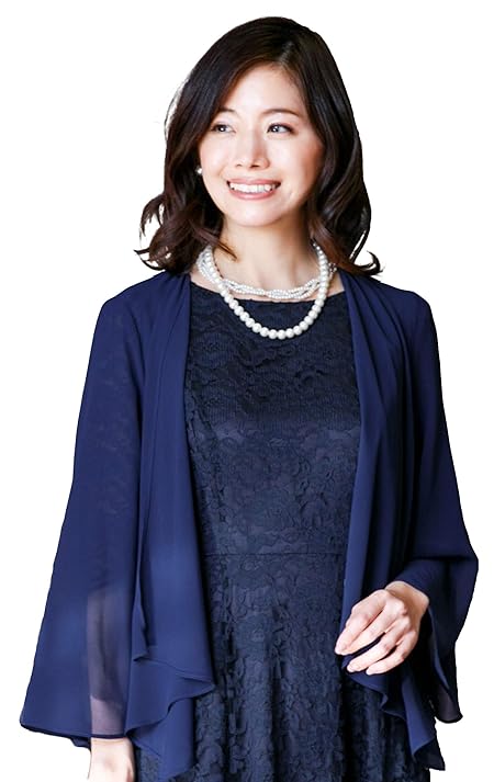[アールズガウン] ボレロ 結婚式 長袖 袖あり シフォン 大きいサイズ S M LL 3L 4L 5L レディース パーティー ショール シアー 羽織 FJ-000203 (M, ネイビー)