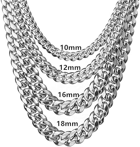 [Rockyu] ネックレス チェーンのみ メンズ ステンレス シルバー カッコいい 幅18cm 長さ46cm マイアミ キューバリンク ヒップホップ風 人気 アクセサリー