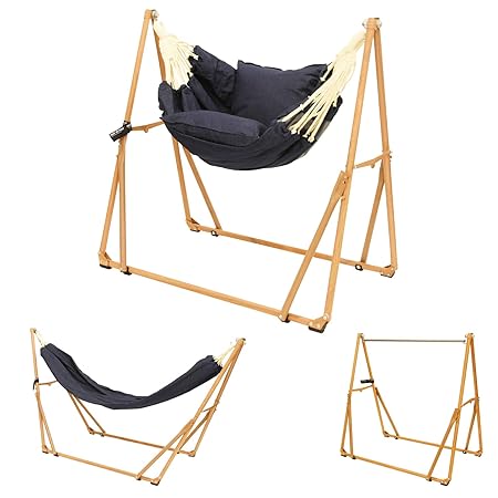 [レビール オブ リバー] revir of river 3WAY ハンモック 自立式 スタンド フレーム クロス クッション セット チェア ハンガーラック 室内 インテリア ソファ (02.モカ×インディゴブルー)